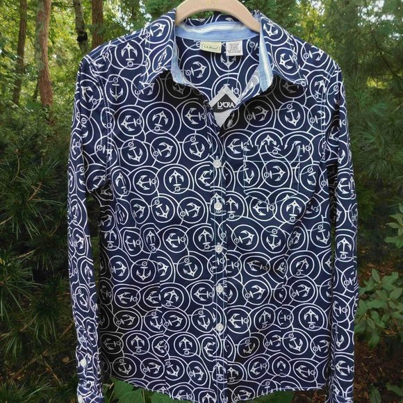 L.L. Bean Tops - L.L. Bean Nautical Anchor Print Buttondown Top NWT